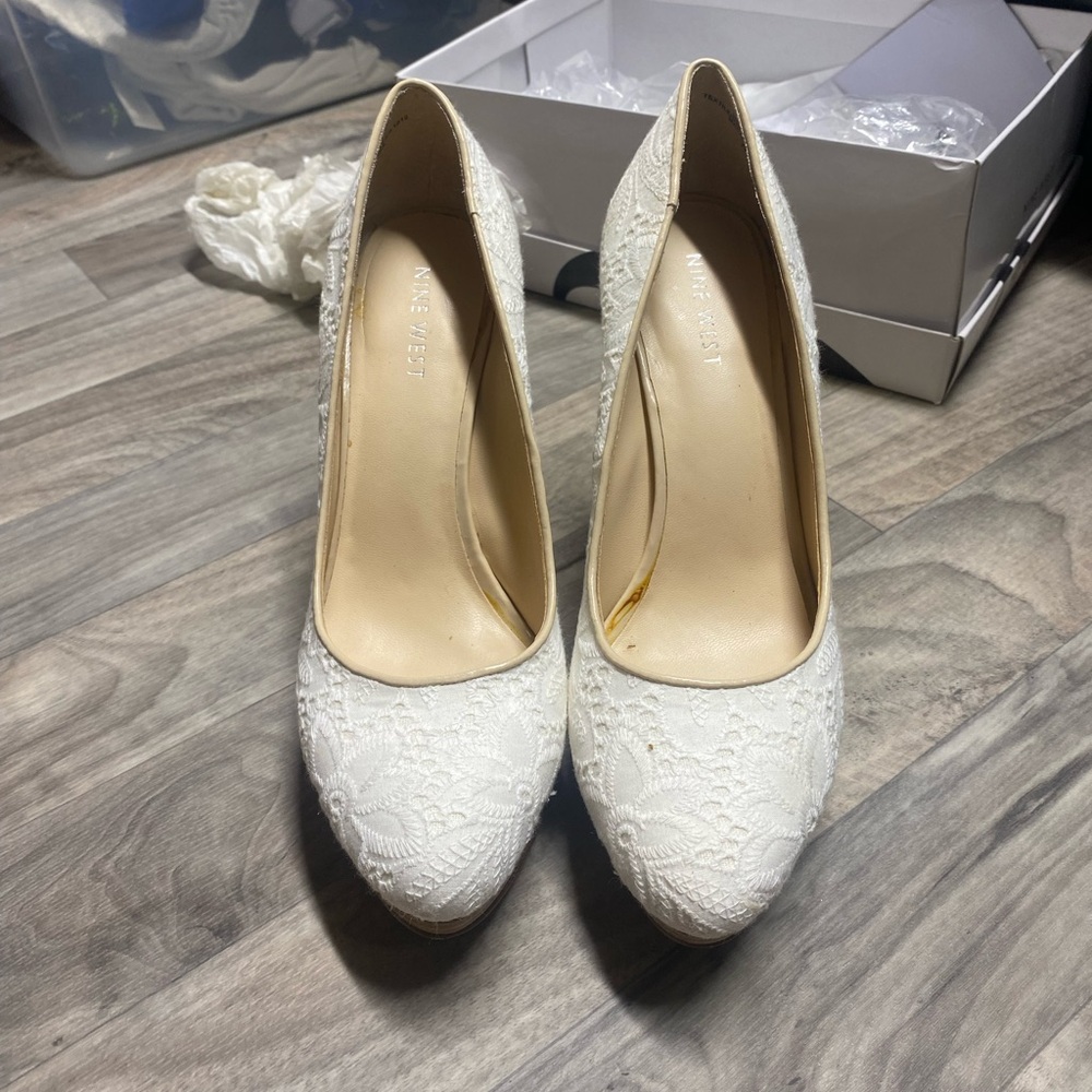 White Lace Platform Stillettos